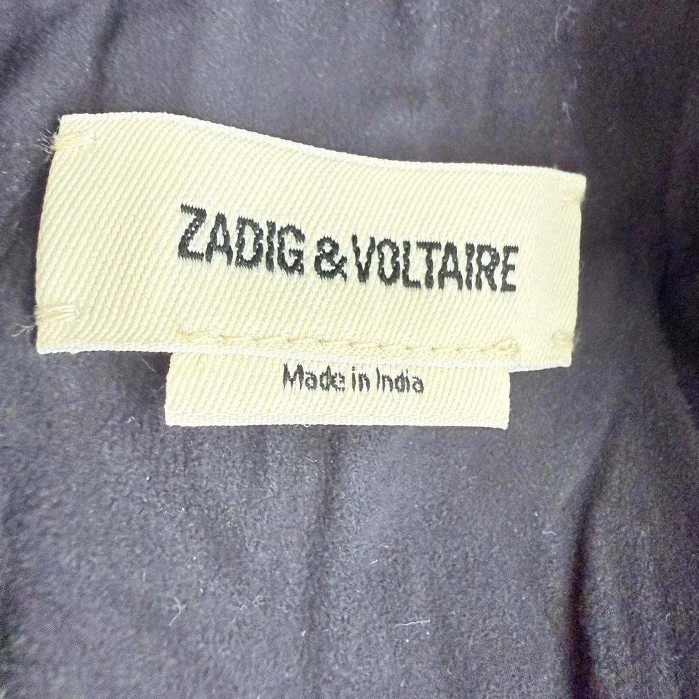 Zadig & Voltaire Verys Daim Crinkle Goat Suede Leather Jacket Navy Size 36 Small